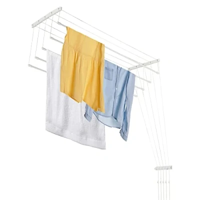 Image de KADAX Etendoir a Linge au Plafond avec Tiges en Acier, Pratique Systeme de Sechage Suspended pour Maximiser l&#039;espace Interieur (Blanc, 5 x 100 cm)