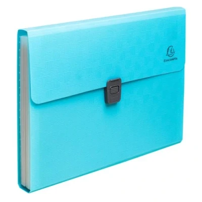 Image de Exacompta Réf. 55299E 1 Trieur valisette Pop&#039;N Co couverture en PP recyclé et intérieur dos extensible fermeture par bouton pression 13 compartiments dim 33x25 cm couleur cyan