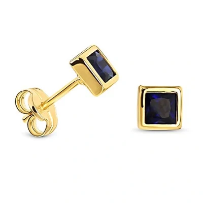 Image de Miore Boucles d&#039;Oreilles Femmes Clous carrés en Or Jaune 9 Carat / 375 avec Pierre Précieuse Saphir bleu, Bijoux