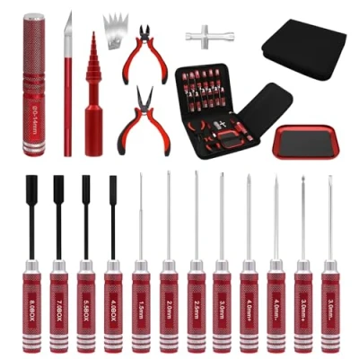 Image de Kit d&#039;outils RC 19 en 1 Tournevis Écrou Hexagonal cruciforme Pince de réparation pour 1/8 1/10 Traxxas Axial Arrma DJI Rouge