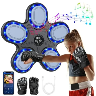 Image de Kouamor Machine de Boxe Musicale, LED Mural Musique Paires Gants, 9 Vitesses/Modes, Mode Comptage, Supporte Le Bluetooth, Appareil Électronique Portable pour Enfants (Noir)