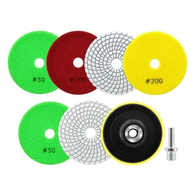 Image de SANLEETEK Disque Polissage Diamant 6 Pièces Tampon 100mm Grain 50x3/100x2/200 avec M14 Support Pads+Adaptateur pour Granit Marbre Pierre Artificielle Quartz