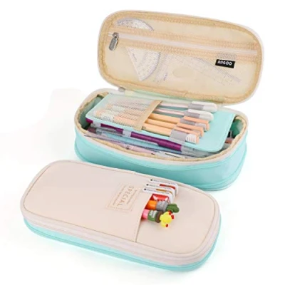 Image de iSuperb Toile Trousses Scolaire Évolutif Petite Poche Crayon Case Couleur Unie Filles Garcon (Vert)