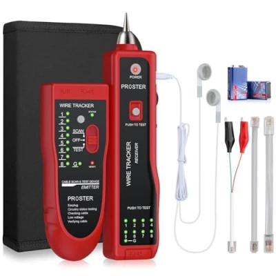Image de Traceur de Cable Electrique, Proster Wire Tracker RJ11 RJ45 Finder Ethernet LAN Multifonction Toner Tracer Réseau Collation Câble Téléphone Ligne Testeur Continuité (Rouge)