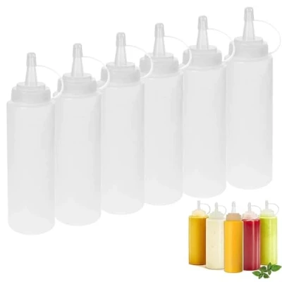 Image de Condiments Squeeze Bouteilles, 6 pcs 8 oz Bouteille à Sauce avec Capuchon, Flacons Transparents pour Sans BPA, la Moutarde, Assaisonnements, Ketchup, Mayo, Huile Dolive
