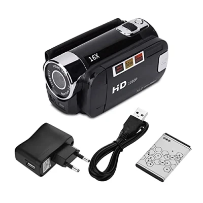 Image de wendeekun Caméscope Caméra Vidéo, Numérique Full HD Haute Définition Zoom 16X, Capteur COMS Rotation 270, Écran Couleur 2,4 Pouces Enregistrement Vidéo Vlogging Enregistreur de(Le Noir)