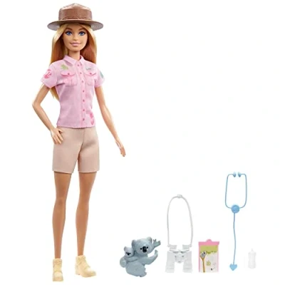Image de Barbie Poupée Zoologiste (30 Cm), Tenue Et Accessoires Dont Figurines Koala Bébé, Biberon, Stéthoscope, Jumelles Porte Bloc, Jouet Enfant, Dès 3 Ans, GXV86