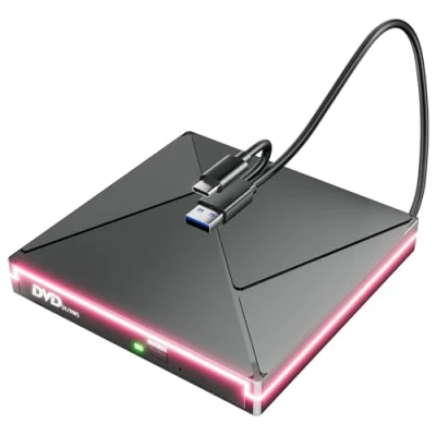 Image de External CD Drive for Mac with RGB, DVD Player Laptop, USB 3.0 C Burner Disk Drive, Reader Writer ROM Compatible Laptop Desktop Mac,Windows 11/10/8/7 Linux