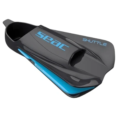 Image de Seac Mixte Shuttle&#039; Palmes de natation courtes 100 silicone pour entra nement cardio et musculation, Noir/Bleu Clair, 43/44 EU