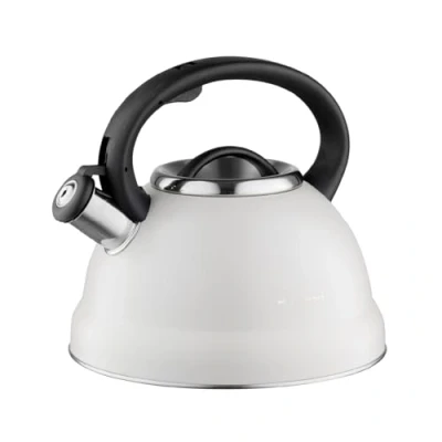 Image de FLORINA Bouilloire Inox (2,1 l) I Sifflante JACOB Poignée en Bakélite non Electrique Induction, Gaz Pour Thé et Café Couleur: Beige