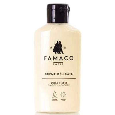 Image de Famaco Crème Délicate pour Cuir Lisse Lait Nourrissant à Base de Cire Nettoie Nourrit et Assouplit en Douceur les Chaussures Hydrate Imperméabilise Incolore 125ml