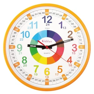 Image de Kiddus Horloge Murale Éducative pour Enfants, Garçon, Fille. Diamètre 30 cm.Time Teacher Analogique avec Exercices. Mécanisme en Quartz Silencieux.
