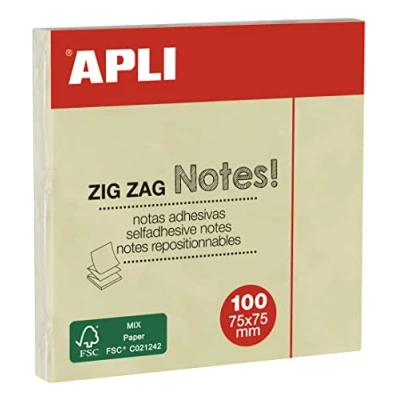 Image de APLI 12078 Notes adhésives ZIG ZAG Classic, 75 x mm, 100 feuilles, couleur: Jaune