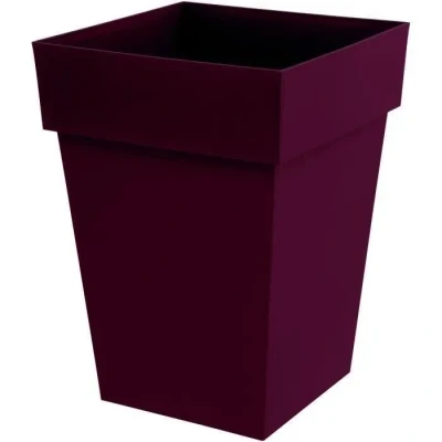 Image de EDA Pot de Fleur Carré Mi Haut Toscane Volume 51 L 39 x H.53 cm, Rouge Bourgogne
