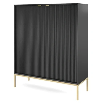 Image de Commode haute à deux portes VELLORE 104 cm noir avec pieds dorés