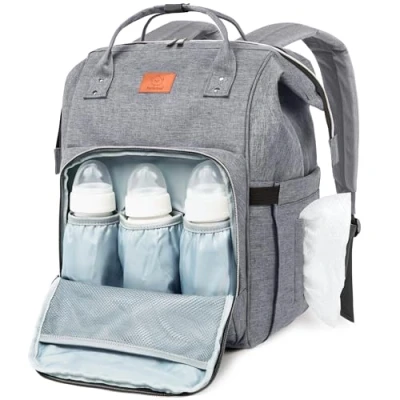 Image de Grand Sac à dos langer KeaBabies imperméable multifonction pour papa, maman et bébé Sacs Résistant élégant Comprend des matelas (Gris)