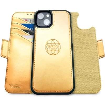 Image de dreem Fibonacci Compatible avec iPhone 15 Plus funda cartera / 2 en 1 étui Antichoc et Folio Amovible Cuir végétal, MagSafe, Protection RFID [Or]