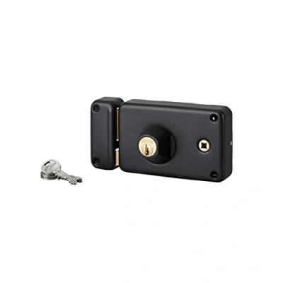 Image de THIRARD Serrure horizontale en applique double entrée à fouillot pour porte d&#039;entrée, gauche, axe 55mm, 140x88mm, noir, 3 clés
