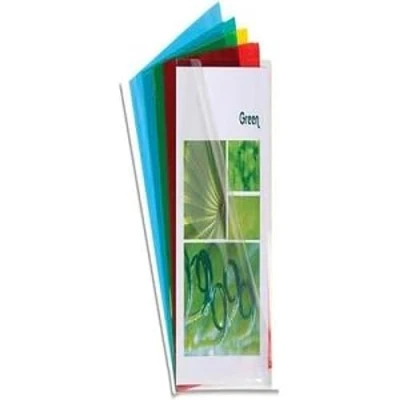 Image de Exacompta Réf. 661000E Sachet de 50 pochettes coin lisse en PVC semi rigide 13/100ème A4 avec encoche pour facilité l&#039;ouverture 5 coloris assortis bleu, cristal, jaune, rouge, vert