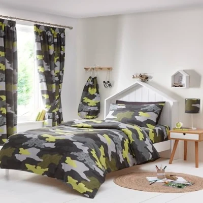Image de Happy Linen Company Filles Garçons Enfants Camo Camouflage Vert Simple Réversible Doux Facile d&#039;entretien Linge de Lit Housse Couette Ensemble Literie avec Taie d&#039;oreiller