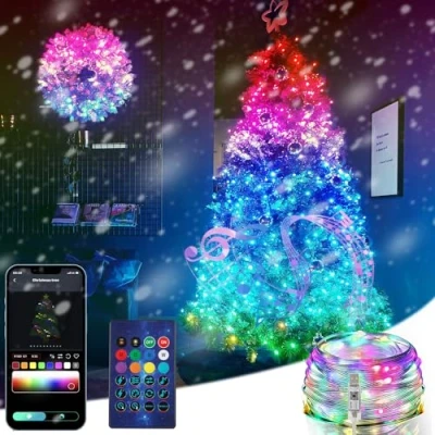 Image de ZWOOS Guirlande lumineuse 20 m 200 LED RVB, synchronisation avec musique, alimentation via USB, contrôle par application/télécommande, connexion Wi Fi/Bluetooth Pour Noël, chambre à coucher