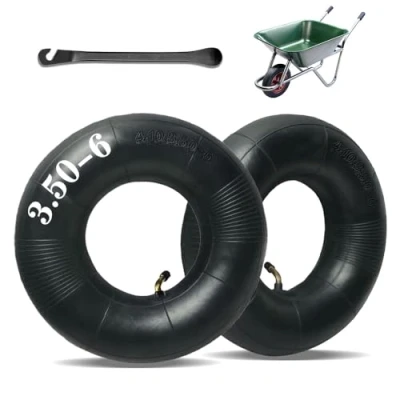Image de Mtlhbcg Chambre à air Remorque,Chambres 3.50 6 Caoutchouc Noir pour Chariot Main,avec Valve Courbée Chambres de Roue Brouette,pour Les brouettes,Les tondeuses,Les camions Main(2PCS)