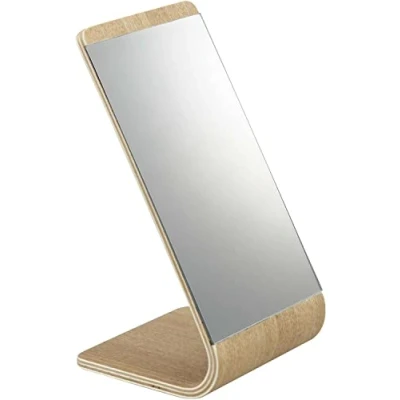 Image de YAMAZAKI 7363 RIN Miroir Debout, Beige, Bois/Miroir, Minimaliste, 13 x 12 23.3 c m