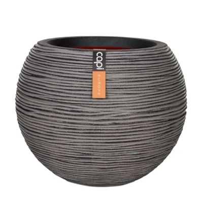 Image de Capi Europe Vase Boule Rib NL 40x32 Anthracite Ouverture Ø24 Pot de Fleurs pour Une Utilisation à l&#039;intérieur et l&#039;extérieur Garantie Vie KOFZ270