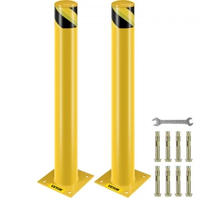 Image de VEVOR Bollard de Sécurité 91x11,4 cm 2PCs, Borne en Tuyau d&#039;acier, Revêtement Poudre Jaune, Barrière avec 8 Boulons d&#039;ancrage pour Parking, Stationnement, Piétons, Écoles
