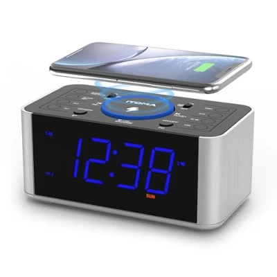 Image de Radio, réveil sans fil 10 W, fonction snooze, Bluetooth, double alarme, écran LED à intensité variable, horloge de chargement USB pour chevet iTOMA CKS910
