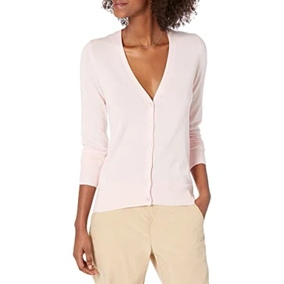 Image de Amazon Essentials Cardigan léger à col en V (Grande Taille Disponible) Femme, Rose Clair, S