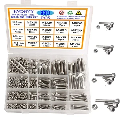 Image de HVDHYY M3 M4 M5 M6 Vis a Tête Cylindrique Six Pans Creux A2 70 Mécaniques Hexagonale en Acier Inoxydable Écrous Kit D&#039;assortiment Bouton Avec Boîte Rangement 320pcs