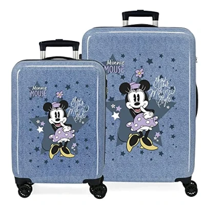 Image de Disney Minnie Style Valise Bleue Set 55/68 cms Rigide ABS Serrure à Combinaison Latérale 104L 6 kgs 4 Double Roues Bagage Main