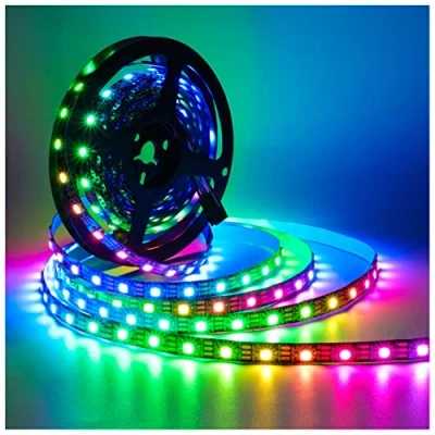 Image de Tesfish 5V WS2812B Bande Lumineuse LED, 5m RGB LED Pixel Strip 300 LEDs IP30 Flexible Full Color Adressable Individuellement Ruban Intelligente pour la décoration Publicitaire DIY