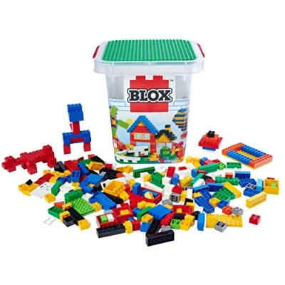 Image de Simba Blox 104114519 Seau de 500 Blocs Construction pour Enfants à partir 3 Ans Différentes Pierres 16 fenêtres et 4 Portes avec Plaque Base Entièrement Compatible Couleurs