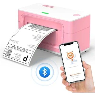 Image de MUNBYN Imprimante Etiquette Bluetooth 4x6, Thermqiue avec Vitesse d&#039;impression 150mm/s Via USB Bluetooth, pour Colissimo, UPS, Amazon, Ebay, Shopify, Rose