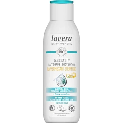 Image de lavera basis sensitiv lait corporel raffermissant à l&#039;aloe vera bio et Q10 hydratation en profondeur soin longue durée hydratant 24h cosmétiques naturels vegan (1 x 250 ml)
