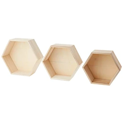 Image de Artemio 14001892 Set 3 Étagères Hexagonales à Décorer, Bois, Beige, 30 x 26,5 10 cm