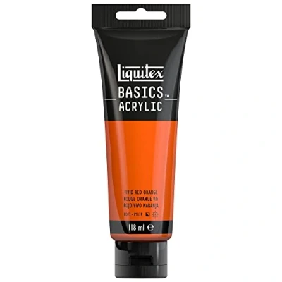 Image de Liquitex 8870077 Basics peinture acrylique, artistique monopigmentée, résistante à la lumière, qualité archive, finition satinée, tube de 118 ml Rouge Orange Vif