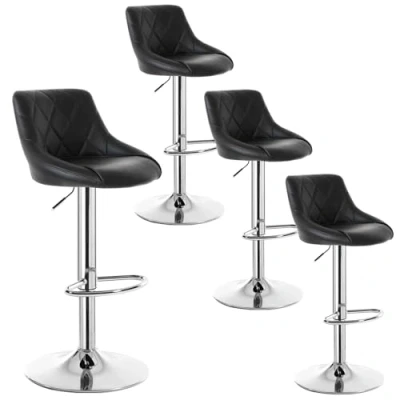 Image de WOLTU Lot de 4 Tabourets Bar réglable avec Dossier Fait Similicuir et Acier chromé,Noir 9180