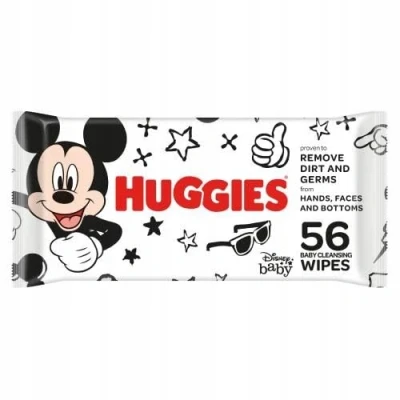 Image de Huggies lingettes bébé débarbouillantes Mickey Mouse 10 paquets de 56 (560 lingettes) nettoie en douceur fibres naturelles idéales pour changer et débarbouiller