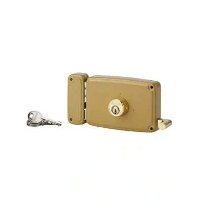 Image de THIRARD Serrure horizontale en applique double entrée à tirage pour porte d&#039;entrée, gauche, 140x94mm, axe 70mm, marron, 3 clés