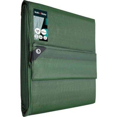 Image de Bâche de Protection Exterieur Bois imperméable avec œillets renforcés 5 x 6 m Vert 120 g/m²