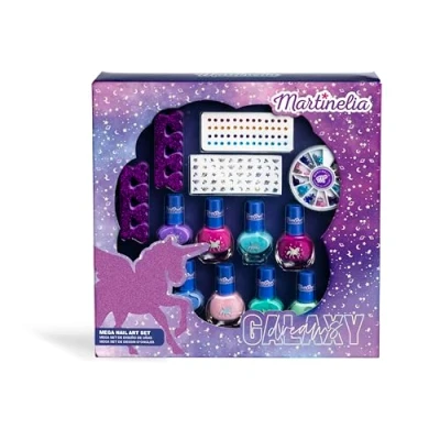 Image de MARTINELIA Coffret Manucure Enfant Fille Super Kit Nail Art Galaxy 8 Vernis à Ongles + Stickers &amp; Strass pour Base d&#039;Eau Non Nocif