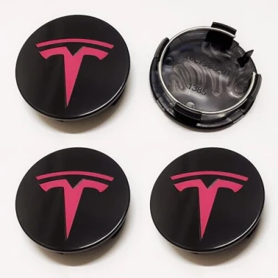 Image de 4 pcs Cache Moyeu pour Tesla Model 3 2020 2024 56mm Capuchon Central Modification Enjoliveur Centre de Jante Capuchons Plastique ABS Moyeu,F