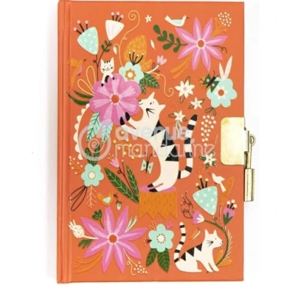 Image de Avenue Mandarine CO206C Un JOURNAL INTIME 240 pages lignées 11x14 cm Fermeture cadenas CHATS ET FLEURS