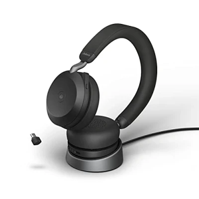 Image de Jabra Evolve2 75 Wireless PC Headset with Charging Dock and 8 Mic Technology Dual Foam Stereo Headphones Advanced Active Noise Cancellation, USB C Bluetooth Adapter MS Compatibility Black