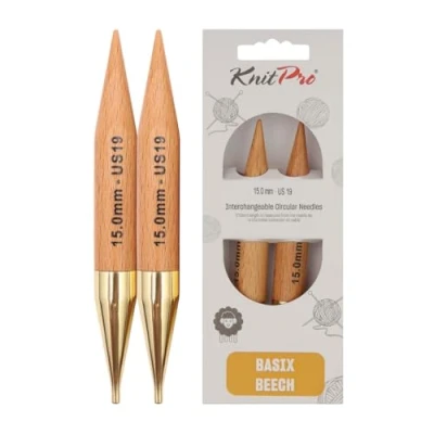 Image de KnitPro Basix Aiguilles à Tricoter circulaires interchangeables, Bouleau, Multicolore, 11.6 cm x 15 mm