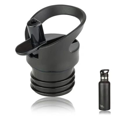 Image de Milu Couvercle de rechange pour Bouteille en acier inoxydable 350ml, 500ml, 750ml, 1000ml à paille Pièce Couleur noire avec 3x Sans BPA