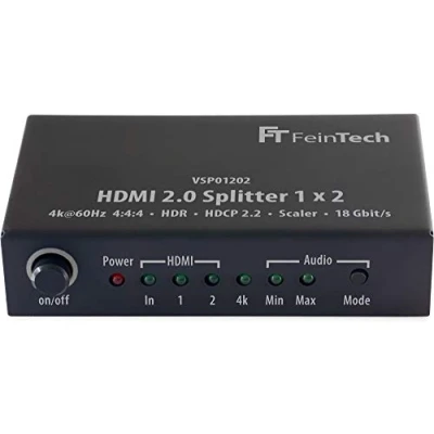Image de Kit commande Feintech VSP01202 Repartiteur HDMI 2.0 1x2 avec 4K HDR Down Scaler Audio EDID Noir